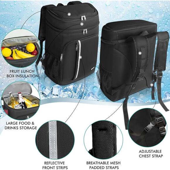 Backpack Cooler,46 Cans Large Cooler 2 Insulated Leak Proof black - Picture 6 of 7
